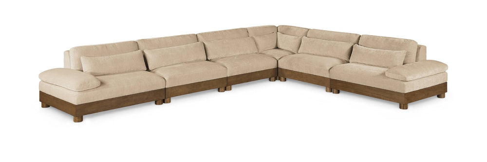 Meridian Furniture Turin Six Piece Modular Sectional Soft Chenille Art Deco Low Profile Living Room Sofa 606Beige-Sec6A