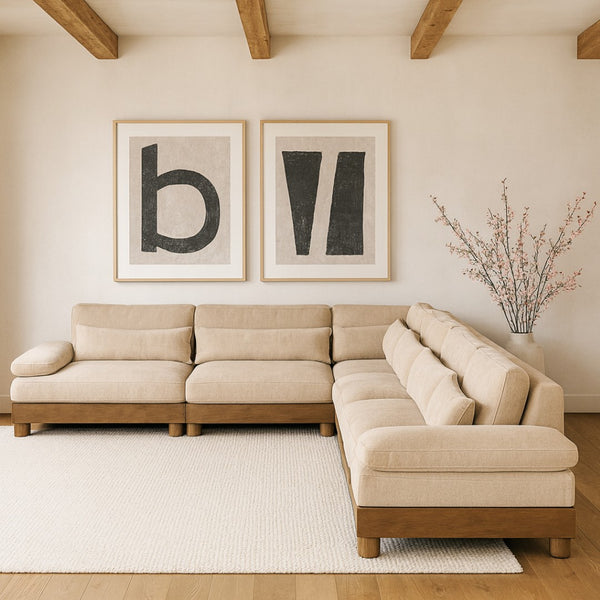 Meridian Furniture Turin Six Piece Modular Sectional Soft Chenille Art Deco Low Profile Living Room Sofa 606Beige-Sec6A