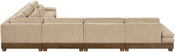 Meridian Furniture Turin Six Piece Modular Sectional Soft Chenille Art Deco Low Profile Living Room Sofa 606Beige-Sec6A