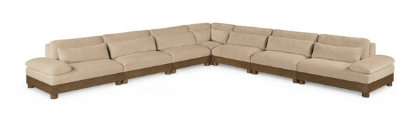 Meridian Furniture Turin Seven Piece Modular Sectional Plush Chenille Art Deco Living Room Anchor 606Beige-Sec7A