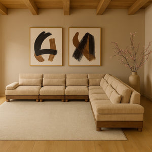 Meridian Furniture Turin Seven Piece Modular Sectional Plush Chenille Art Deco Living Room Anchor 606Beige-Sec7A