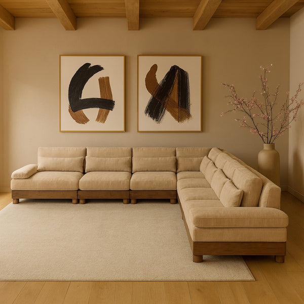 Meridian Furniture Turin Seven Piece Modular Sectional Plush Chenille Art Deco Living Room Anchor 606Beige-Sec7A