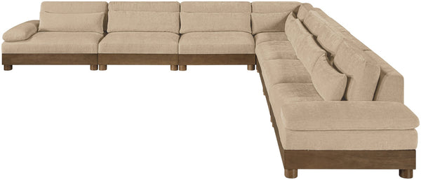 Meridian Furniture Turin Seven Piece Modular Sectional Plush Chenille Art Deco Living Room Anchor 606Beige-Sec7A