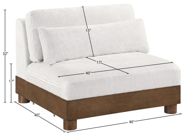 Meridian Furniture Turin Chenille Armless Modular Chair Art Deco Oak Frame Plush Living Room Seating Cream 606 606Cream-Armless