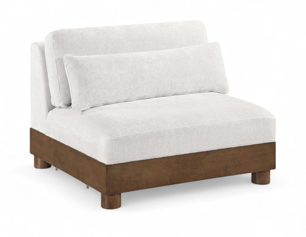 Meridian Furniture Turin Chenille Armless Modular Chair Art Deco Oak Frame Plush Living Room Seating Cream 606 606Cream-Armless
