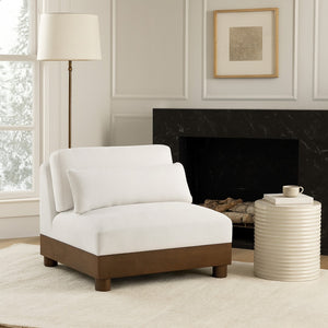 Meridian Furniture Turin Chenille Armless Modular Chair Art Deco Oak Frame Plush Living Room Seating Cream 606 606Cream-Armless