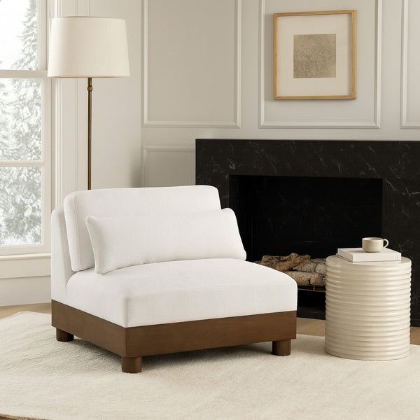 Meridian Furniture Turin Chenille Armless Modular Chair Art Deco Oak Frame Plush Living Room Seating Cream 606 606Cream-Armless