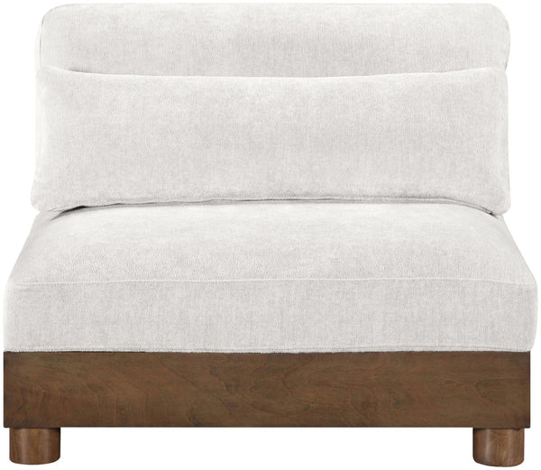 Meridian Furniture Turin Chenille Armless Modular Chair Art Deco Oak Frame Plush Living Room Seating Cream 606 606Cream-Armless