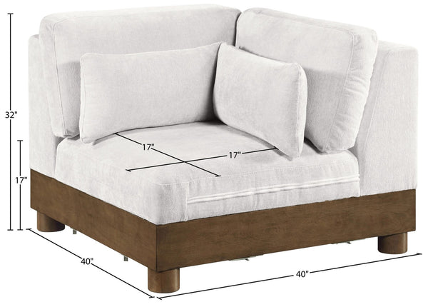 Meridian Furniture Turin Modular Corner Chair Art Deco Chenille Upholstery Low Profile Sectional Living Room Cream - A 606Cream-Corner