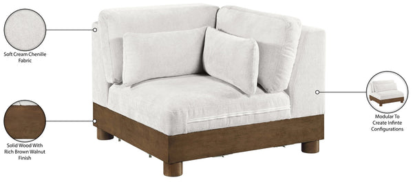Meridian Furniture Turin Modular Corner Chair Art Deco Chenille Upholstery Low Profile Sectional Living Room Cream - A 606Cream-Corner