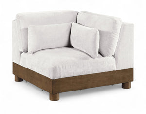 Meridian Furniture Turin Modular Corner Chair Art Deco Chenille Upholstery Low Profile Sectional Living Room Cream - A 606Cream-Corner