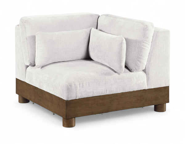 Meridian Furniture Turin Modular Corner Chair Art Deco Chenille Upholstery Low Profile Sectional Living Room Cream - A 606Cream-Corner