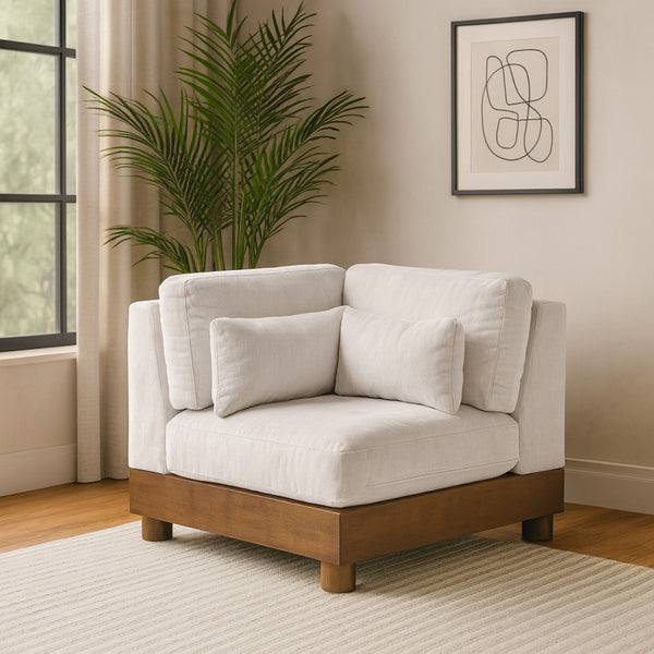 Meridian Furniture Turin Modular Corner Chair Art Deco Chenille Upholstery Low Profile Sectional Living Room Cream - A 606Cream-Corner