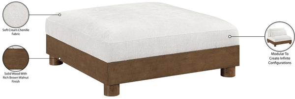 Meridian Furniture Turin Chenille Modular Ottoman Art Deco Low Profile Piece for Living Room Sectional Layouts Cream - A 606Cream-Ott