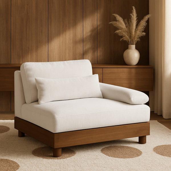 Meridian Furniture Turin Chenille Upholstered Modular Right Arm Chair Art Deco Low Profile Living Room Seat Cream 606 606Cream-RAF