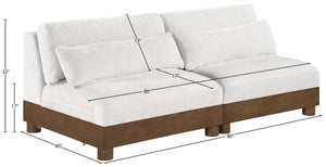 Meridian Furniture Turin Modular Sofa Plush Chenille Art Deco Low Profile Design for Living Room 606Cream-S2B