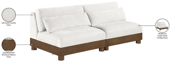 Meridian Furniture Turin Modular Sofa Plush Chenille Art Deco Low Profile Design for Living Room 606Cream-S2B