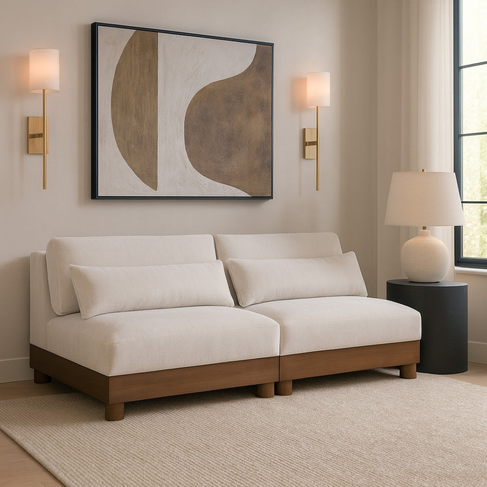 Meridian Furniture Turin Modular Sofa Plush Chenille Art Deco Low Profile Design for Living Room 606Cream-S2B