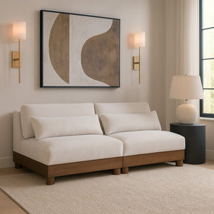 Meridian Furniture Turin Modular Sofa Plush Chenille Art Deco Low Profile Design for Living Room 606Cream-S2B