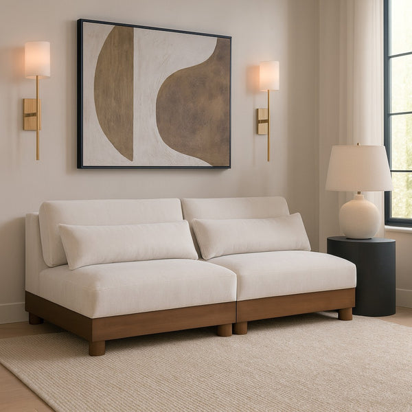 Meridian Furniture Turin Modular Sofa Plush Chenille Art Deco Low Profile Design for Living Room 606Cream-S2B