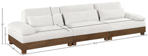 Meridian Furniture Turin Art Deco Modular Sofa Cream Chenille Plush Seating with Solid Walnut Wood Frame 606Cream-S3A