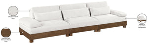 Meridian Furniture Turin Art Deco Modular Sofa Cream Chenille Plush Seating with Solid Walnut Wood Frame 606Cream-S3A