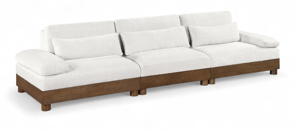 Meridian Furniture Turin Art Deco Modular Sofa Cream Chenille Plush Seating with Solid Walnut Wood Frame 606Cream-S3A