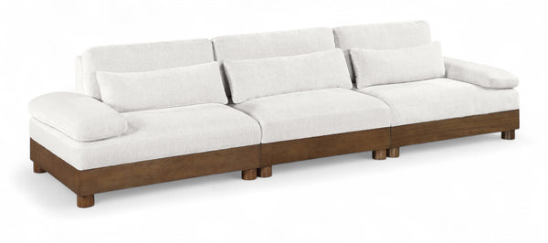 Meridian Furniture Turin Art Deco Modular Sofa Cream Chenille Plush Seating with Solid Walnut Wood Frame 606Cream-S3A