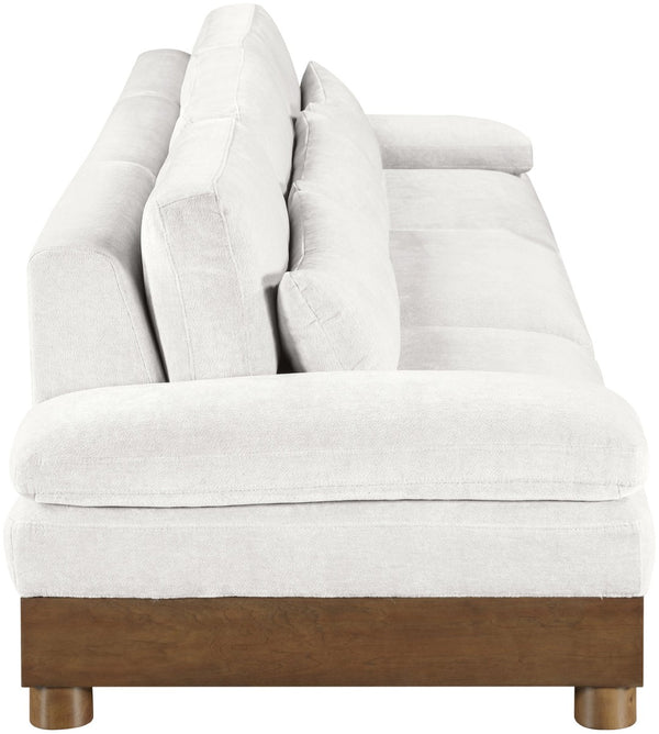 Meridian Furniture Turin Art Deco Modular Sofa Cream Chenille Plush Seating with Solid Walnut Wood Frame 606Cream-S3A