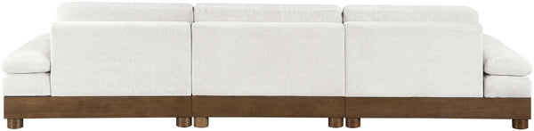 Meridian Furniture Turin Art Deco Modular Sofa Cream Chenille Plush Seating with Solid Walnut Wood Frame 606Cream-S3A