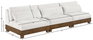 Meridian Furniture Turin Three Piece Modular Sofa Plush Chenille Art Deco Low Profile Living Room 606Cream-S3B