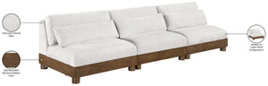 Meridian Furniture Turin Three Piece Modular Sofa Plush Chenille Art Deco Low Profile Living Room 606Cream-S3B