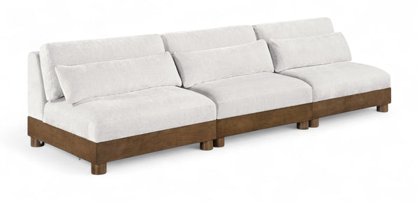 Meridian Furniture Turin Three Piece Modular Sofa Plush Chenille Art Deco Low Profile Living Room 606Cream-S3B