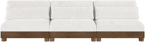 Meridian Furniture Turin Three Piece Modular Sofa Plush Chenille Art Deco Low Profile Living Room 606Cream-S3B