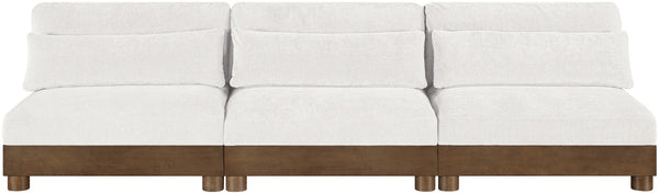 Meridian Furniture Turin Three Piece Modular Sofa Plush Chenille Art Deco Low Profile Living Room 606Cream-S3B