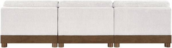 Meridian Furniture Turin Three Piece Modular Sofa Plush Chenille Art Deco Low Profile Living Room 606Cream-S3B