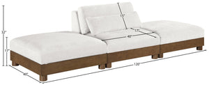 Meridian Furniture Turin Modular Chenille Sofa with Art Deco Low Profile and Walnut Wood Frame 606Cream-S3C