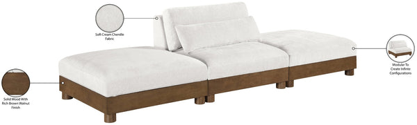 Meridian Furniture Turin Modular Chenille Sofa with Art Deco Low Profile and Walnut Wood Frame 606Cream-S3C