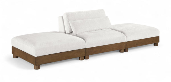 Meridian Furniture Turin Modular Chenille Sofa with Art Deco Low Profile and Walnut Wood Frame 606Cream-S3C