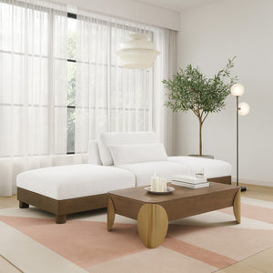 Meridian Furniture Turin Modular Chenille Sofa with Art Deco Low Profile and Walnut Wood Frame 606Cream-S3C