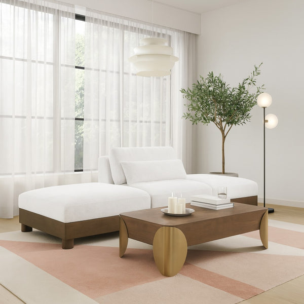 Meridian Furniture Turin Modular Chenille Sofa with Art Deco Low Profile and Walnut Wood Frame 606Cream-S3C