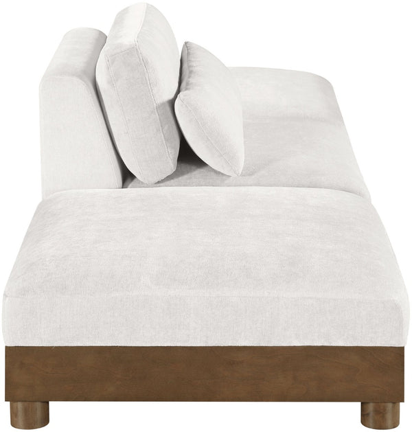 Meridian Furniture Turin Modular Chenille Sofa with Art Deco Low Profile and Walnut Wood Frame 606Cream-S3C