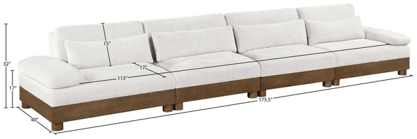 Meridian Furniture Turin Four Piece Modular Sofa Plush Chenille Upholstery Art Deco Living Room 606Cream-S4A