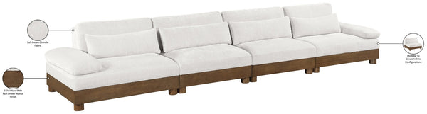 Meridian Furniture Turin Four Piece Modular Sofa Plush Chenille Upholstery Art Deco Living Room 606Cream-S4A