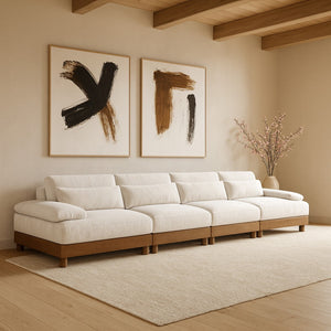 Meridian Furniture Turin Four Piece Modular Sofa Plush Chenille Upholstery Art Deco Living Room 606Cream-S4A