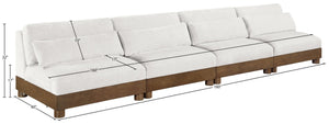 Meridian Furniture Turin Art Deco Modular Sofa Plush Chenille Upholstery Walnut Frame Living Room 606Cream-S4B