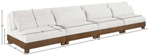 Meridian Furniture Turin Art Deco Modular Sofa Plush Chenille Upholstery Walnut Frame Living Room 606Cream-S4B