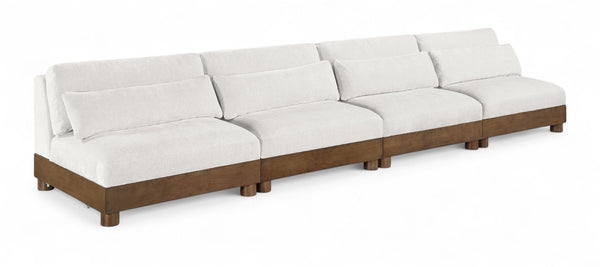 Meridian Furniture Turin Art Deco Modular Sofa Plush Chenille Upholstery Walnut Frame Living Room 606Cream-S4B