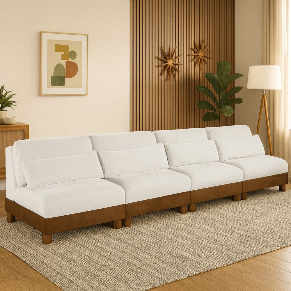 Meridian Furniture Turin Art Deco Modular Sofa Plush Chenille Upholstery Walnut Frame Living Room 606Cream-S4B