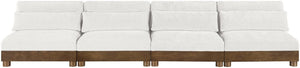 Meridian Furniture Turin Art Deco Modular Sofa Plush Chenille Upholstery Walnut Frame Living Room 606Cream-S4B